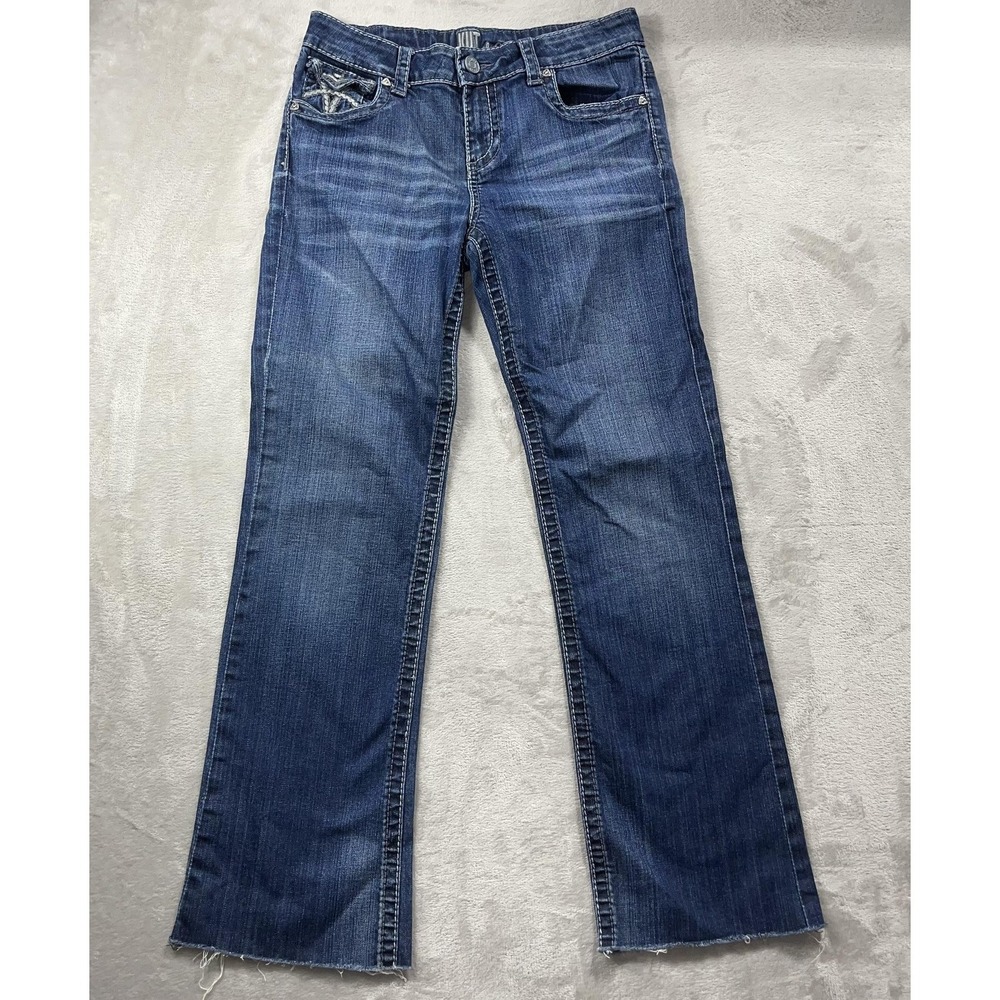 KUT From The Kloth Jeans Womens 8 Blue Straight Stretch Embroidered Distressed